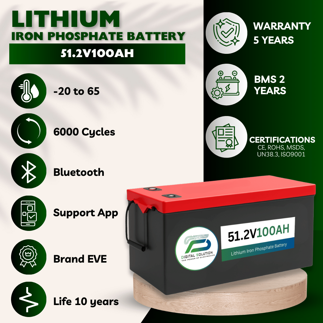 51.2V 100Ah LiFePO4 ESS Lithium Battery – Bluetooth, 5120Wh | For EVs, Data Centers, Solar Backup | Digital Solution KSA