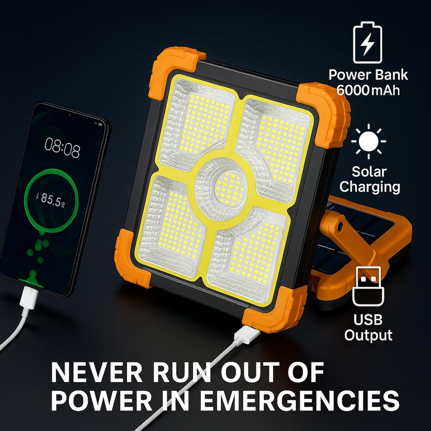 LED Solar Work Light – 100W, 10000LM, 12000mAh Battery, 5 Modes, IP66 Waterproof | Portable Magnetic Light for Camping, Emergency, Repairs