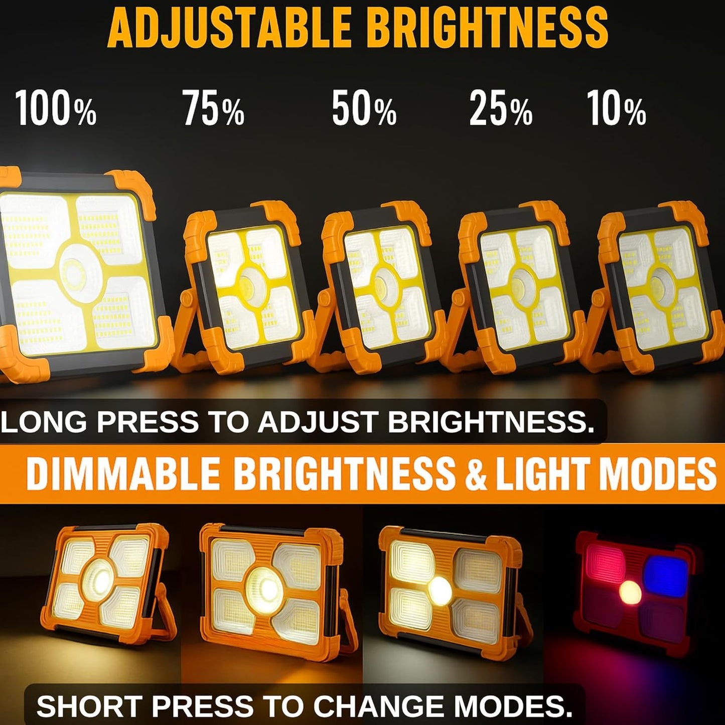 LED Solar Work Light – 100W, 10000LM, 12000mAh Battery, 5 Modes, IP66 Waterproof | Portable Magnetic Light for Camping, Emergency, Repairs