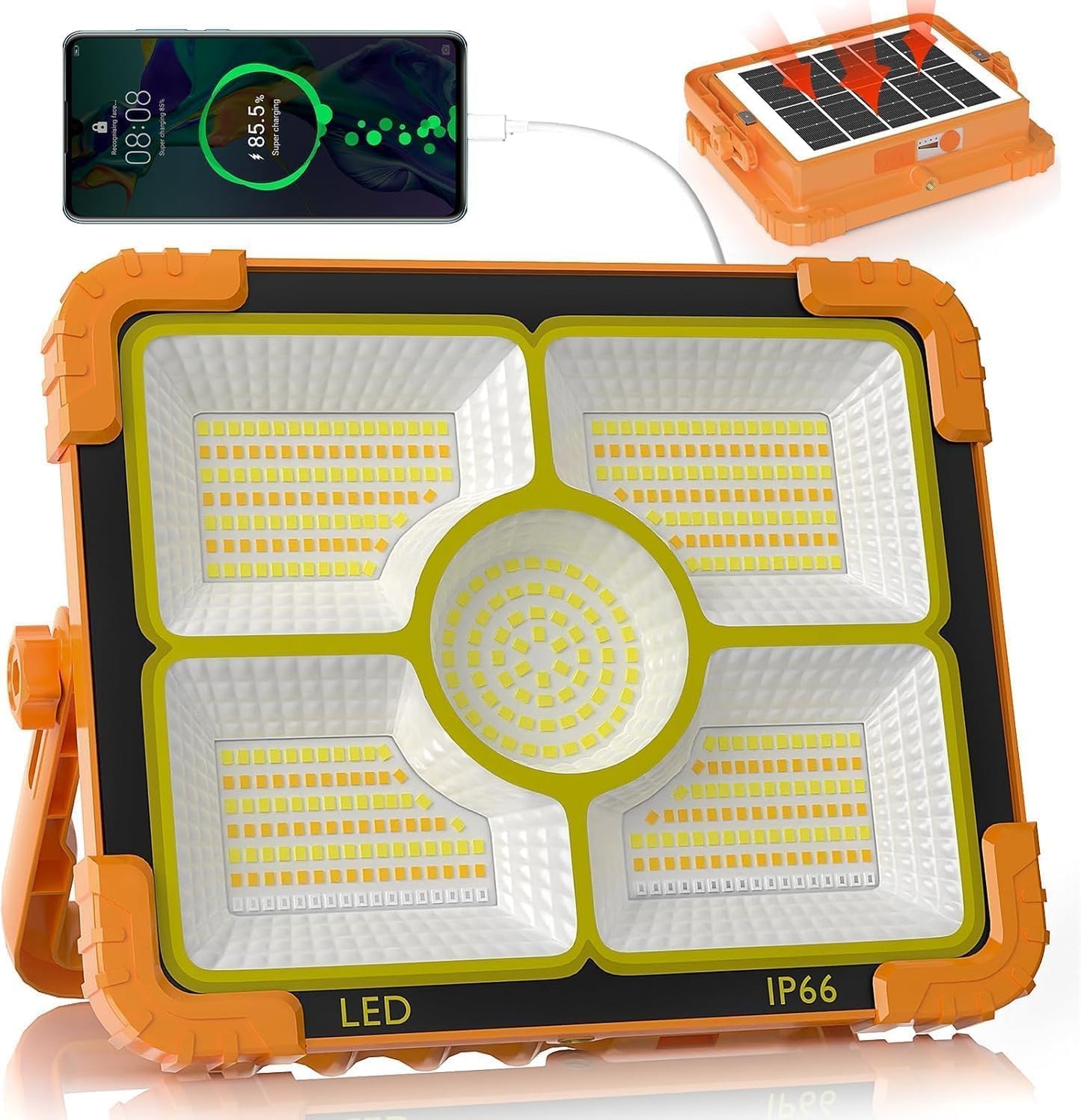 LED Solar Work Light – 100W, 10000LM, 12000mAh Battery, 5 Modes, IP66 Waterproof | Portable Magnetic Light for Camping, Emergency, Repairs
