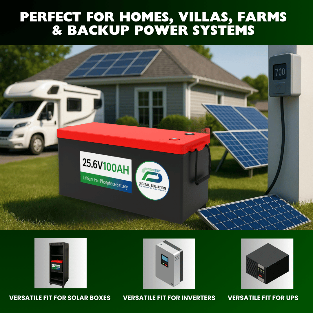 25.6V 100Ah High-Capacity LiFePO4 Lithium Battery – Bluetooth, 2560Wh | For Solar Banks, Telecom, Industrial Use | Digital Solution KSA