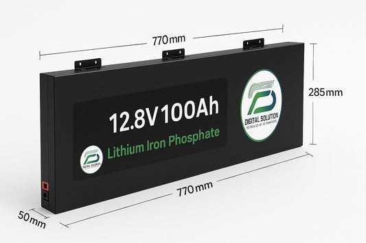 Digital Solution 12.8V 100Ah Slimline Lithium Iron Phosphate Battery, LiFePO4, Bluetooth BMS, 6000 Cycles, EVE Cells, 5-Year Warranty, for RV, Solar, Boat, Backup & Off-Grid Systems