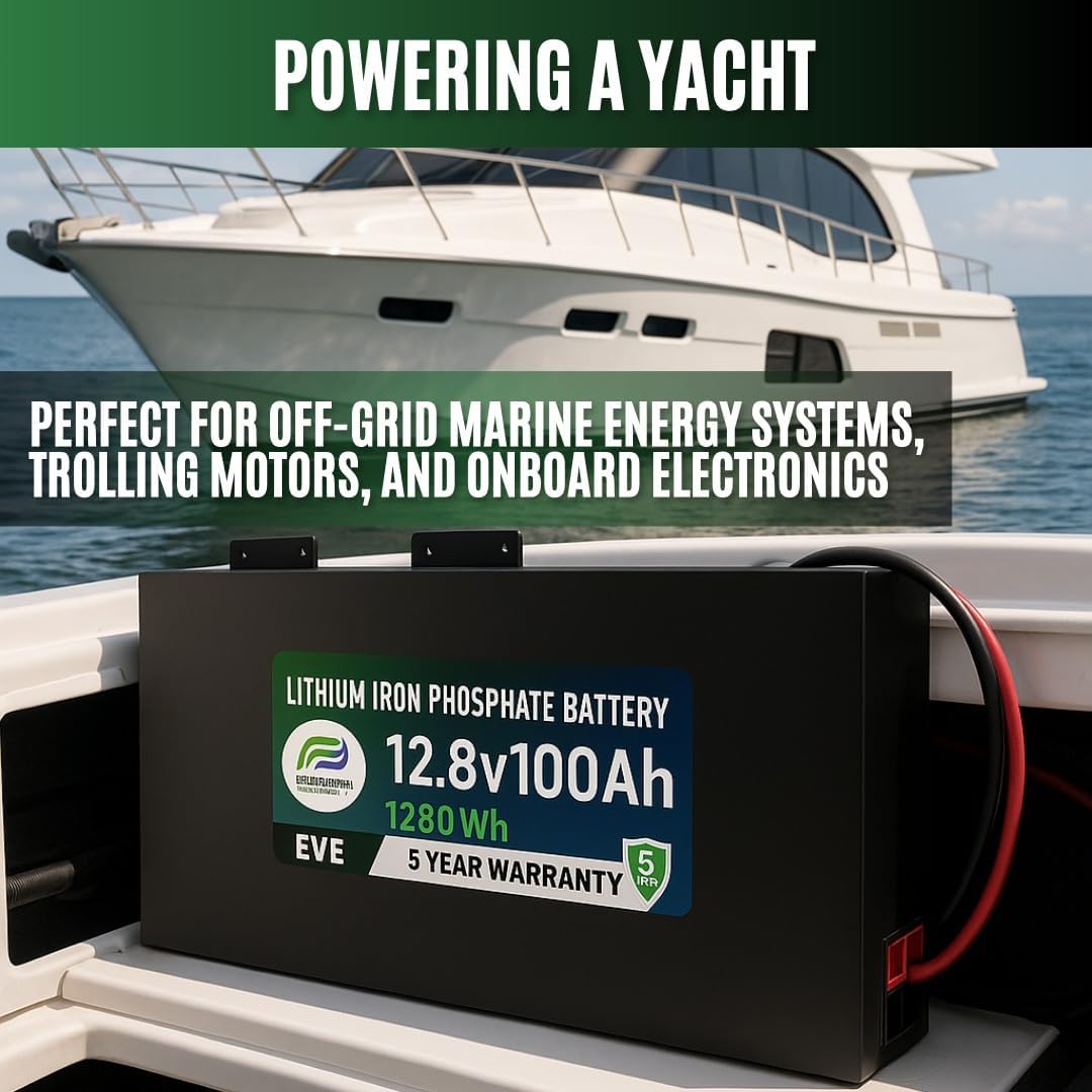 Digital Solution 12.8V 100Ah Slimline Lithium Iron Phosphate Battery, LiFePO4, Bluetooth BMS, 6000 Cycles, EVE Cells, 5-Year Warranty, for RV, Solar, Boat, Backup & Off-Grid Systems